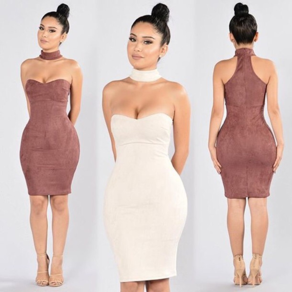 Fashion Nova Olive Green suede texture dress